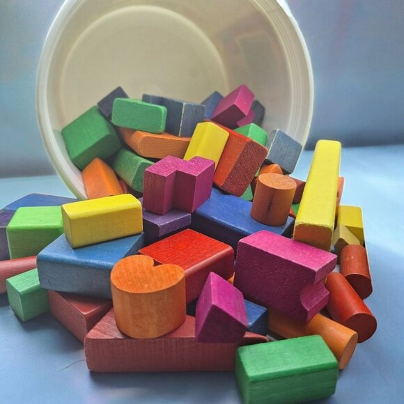 Preschool Wooden Block Playset Crafts Shapes Balancing Build Stack Colorful - Picture 1 of 8